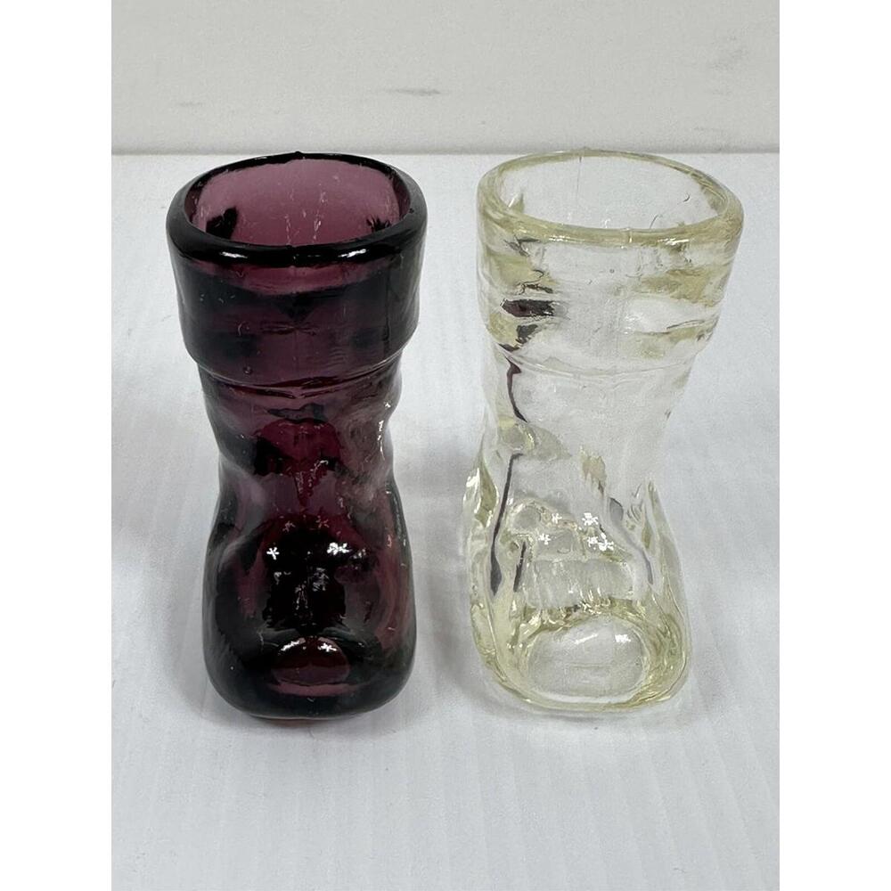 2 Vintage Kumela Clear & Amethyst Boot Shotglass Toothpick Riihimaki Finland 2.5